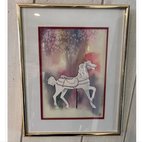 Framed Carousel Horse Art Print - Picture 1 of 4